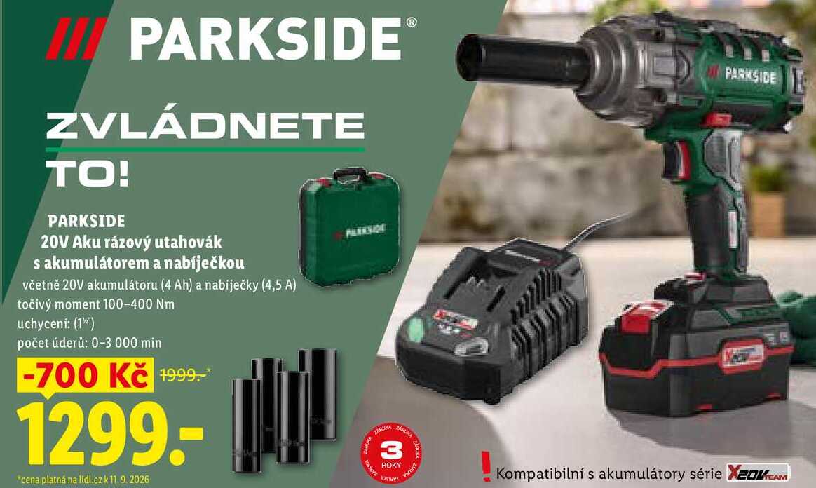 ARKSIDE 20V Aku rázový utahovák s akumulátorem a nabíječkou