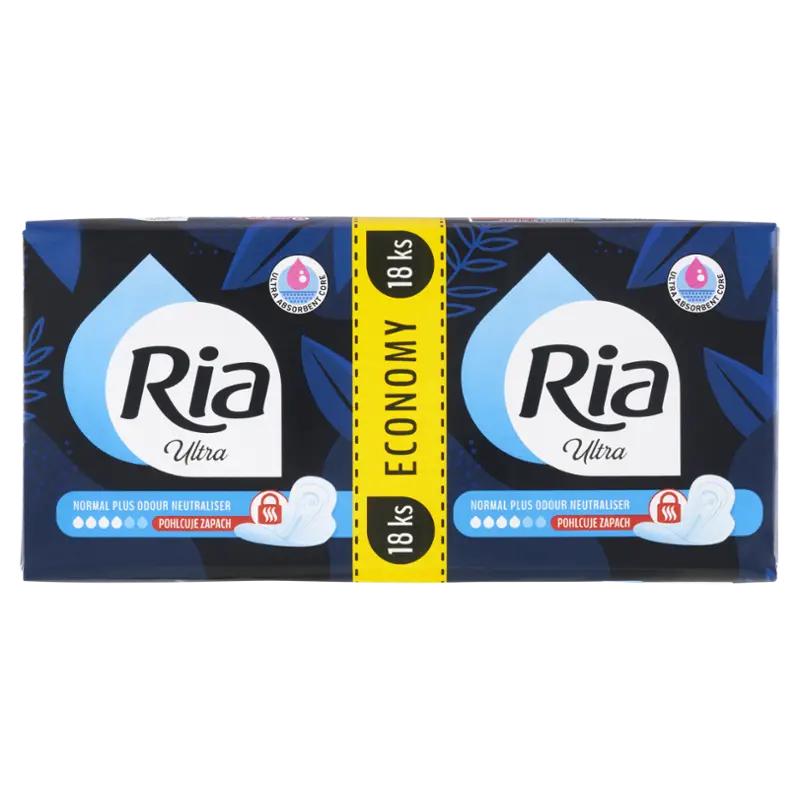 Ria Hygienické vložky Ultra Normal Plus Odour Neutraliser s křidélky, 18 ks