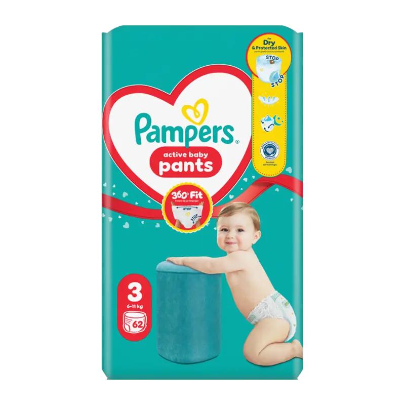 Pampers Plenkové kalhotky Active Baby, 6–11 kg, vel. 3, 62 ks