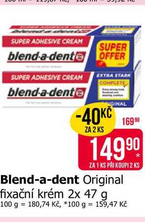 Blend-A-Dent Fresh Mint fixační krém na zubní náhradu extra silný 2x47g