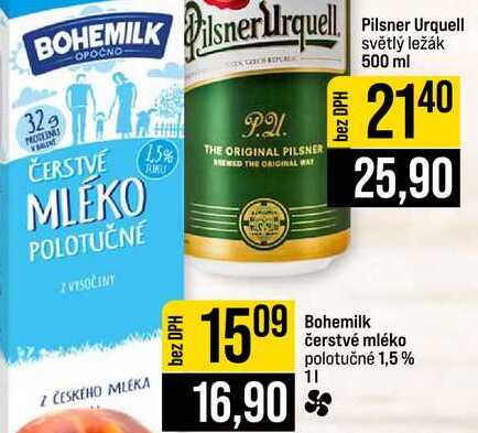 Bohemilk čerstvé mléko polotučné 1,5% 1l