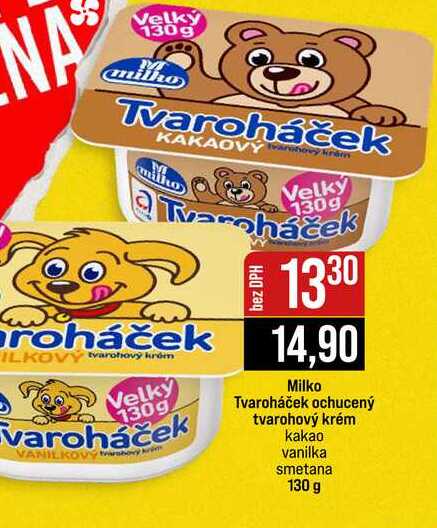 Milko Tvaroháček ochucený tvarohový krém kakao vanilka smetana 130 g