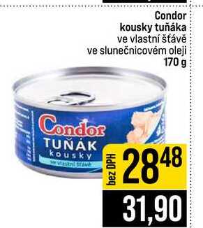 Condor kousky tuňáka ve vlastní šťávě ve slunečnicovém oleji 170 g