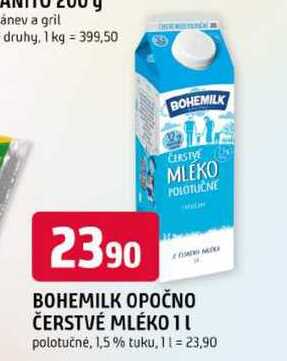 BOHEMILK OPOČNO ČERSTVÉ MLÉKO 1l