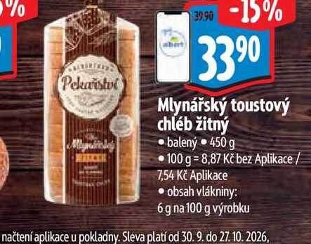  Mlynářský toustový chléb žitný  balený  450 g  