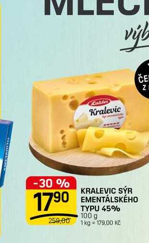 KRALEVIC SÝR EMENTÁLSKÉHO TYPU 45% 100 g 