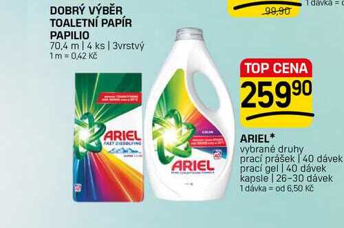 ARIEL* vybrané druhy prací prášek 40 dávek prací gel | 40 dávek kapsle | 26-30 dávek