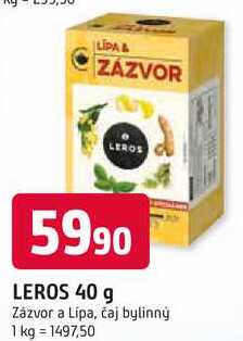 LEROS 40 g Zázvor a Lípa, čaj bylinný