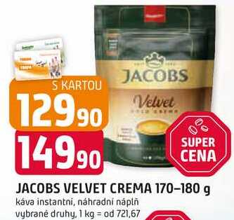 JACOBS VELVET CREMA 170-180 g káva instantní, náhradní náplň