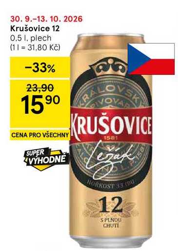 Krušovice 12, 0.5 l plech