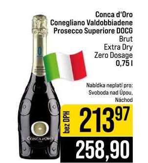 Conca d'Oro Conegliano Valdobbiadene Prosecco Superiore DOCG Brut Extra Dry Zero Dosage 0,75l