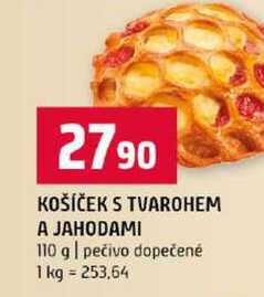 KOŠÍČEK S TVAROHEM A JAHODAMI 110 g pečivo dopečené