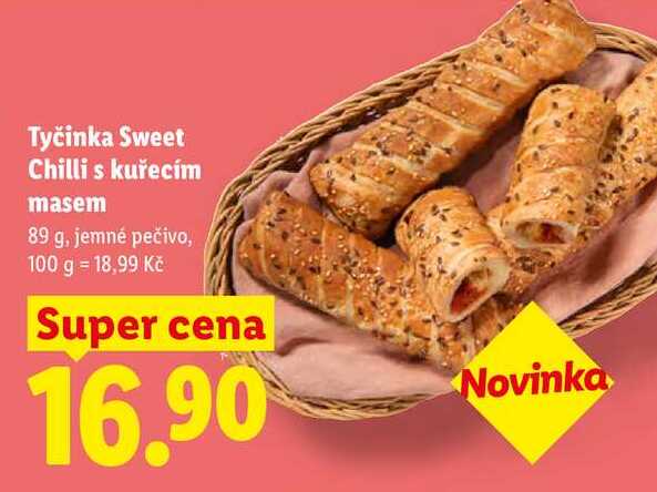 Tyčinka Sweet Chilli s kuřecím masem, 89 g, jemné pečivo