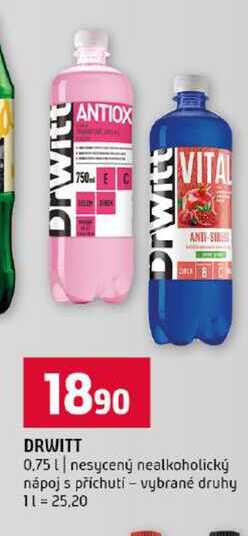 DRWITT 0,75l nesycený nealkoholický nápoj s příchutí vybrané druhy 