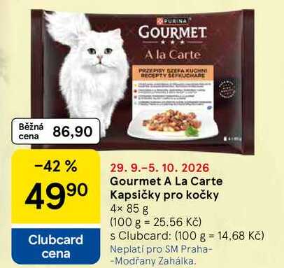Gourmet A La Carte Kapsičky pro kočky, 4× 85 g