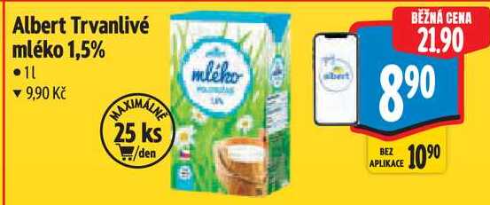 Albert Trvanlivé mléko 1,5%, 1 l