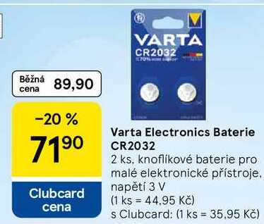 Varta Electronics Baterie CR2032, 2 ks, knoflíkové baterie pro malé elektronické přístroje. napětí 3 V