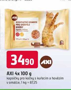 AXI 4x 100 g kapsičky pro kočky s kuřecím a hovězím v omáčce