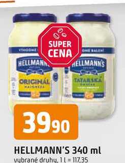 Hellmann's majonéza, tatarská omáčka 340ml, vybrané druhy