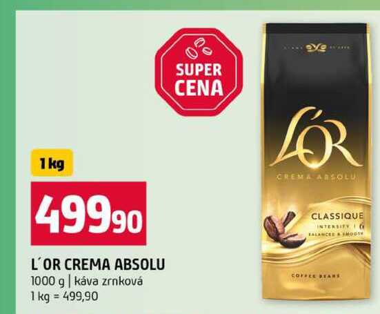 L'OR CREMA ABSOLU 1000 g káva zrnková