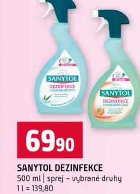 SANYTOL DEZINFEKCE 500 ml sprej vybrané druhy