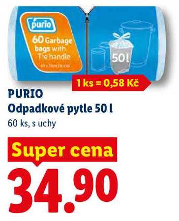 PURIO Odpadkové pytle 50 l, 60 ks