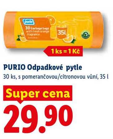 PURIO Odpadkové pytle 35 l, 30 ks