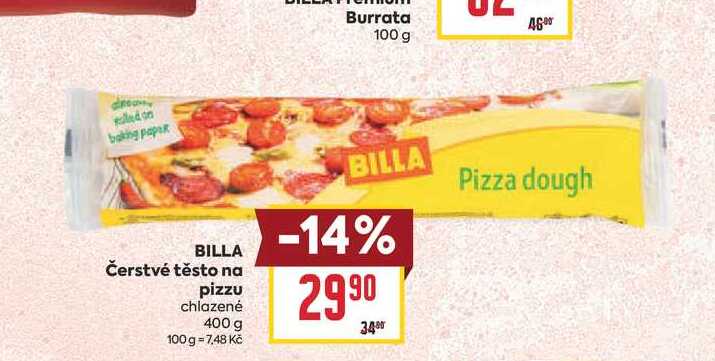 BILLA Čerstvé těsto na pizzu chlazené 400 g