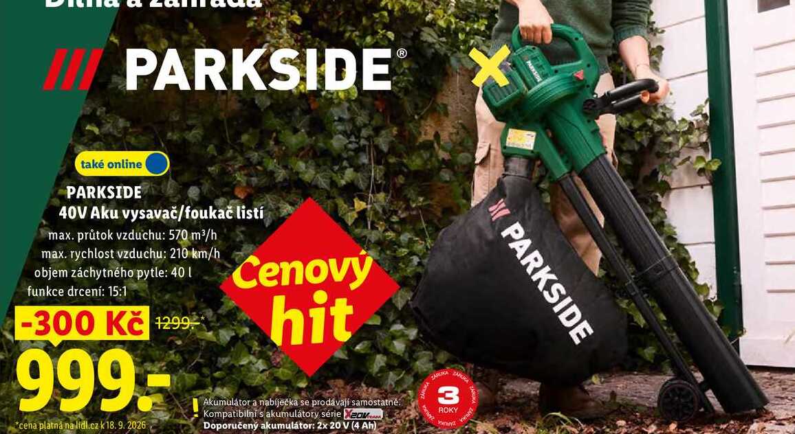 PARKSIDE 40V Aku vysavač/foukač listí