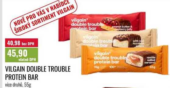 VILGAIN DOUBLE TROUBLE PROTEIN BAR, více druhů, 55g