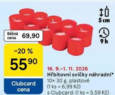 Hřbitovní svíčky náhradní, 10x 30 g. plastové