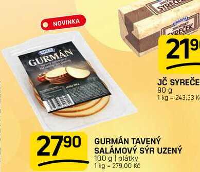 GURMÁN TAVENÝ SALÁMOVÝ SÝR UZENÝ 100 g | plátky