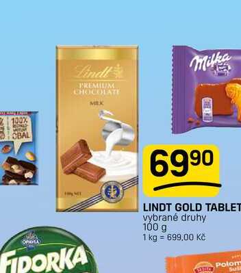 LINDT GOLD TABLET vybrané druhy 100 g