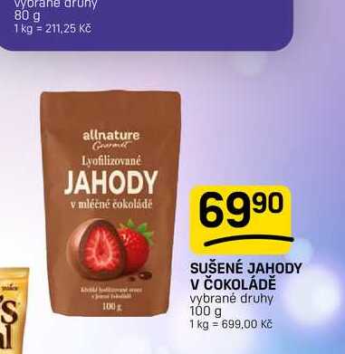 SUŠENÉ JAHODY V ČOKOLÁDĚ vybrané druhy 100 g