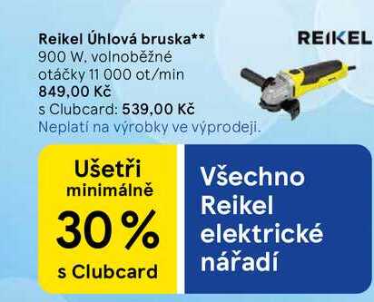 Reikel Úhlová bruska, 900 W. volnoběžné otáčky 11 000 ot/min