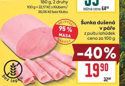 Šunka dušená v páře z pultu lahůdek cena za 100 g