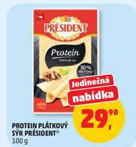 PROTEIN PLÁTKOVÝ SÝR PRÉSIDENT, 100 g