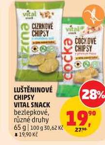 LUŠTĚNINOVÉ CHIPSY VITAL SNACK bezlepkové, různé druhy, 65 g 