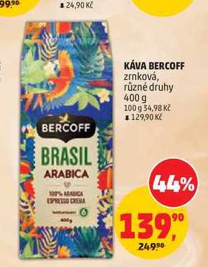 KÁVA BERCOFF zrnková, různé druhy, 400 g  v akci