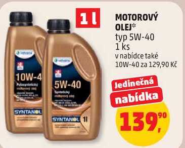 MOTOROVÝ OLEJ typ 5W-40, 1 ks