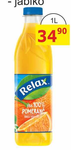 Relax ovocný džus 100% pomeranč 1l, různé druhy