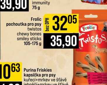 Frolic pochoutka pro psy twistos chewy bones smiley sticks 105-175 g