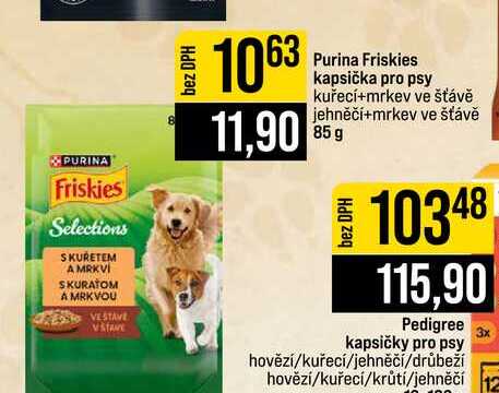 Purina Friskies kapsička pro psy kuřecí+mrkev ve šťávě jehněčí+mrkev ve šťávě 85 g