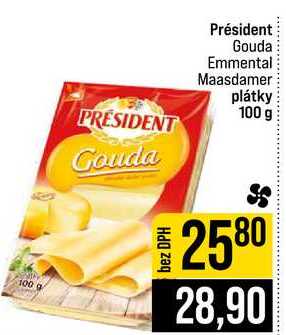 Président Gouda Emmental Maasdamer plátky 100 g 
