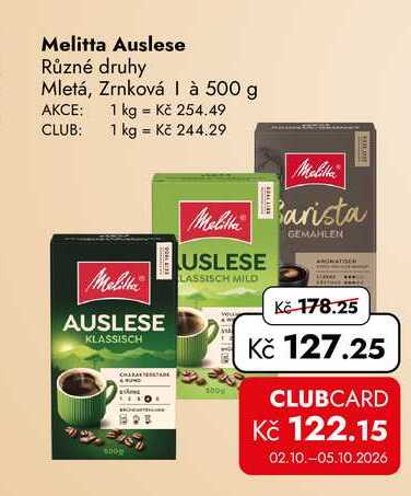 Melitta Auslese Různé druhy Mletá, Zrnková 500 g