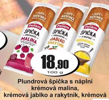 Plundrová špička s náplní krémová malina, krémová jablko a rakytník, krémová 100 g