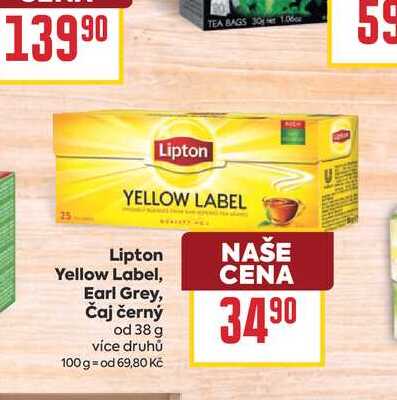 Lipton Yellow Label, Earl Grey, Čaj černý od 38 g