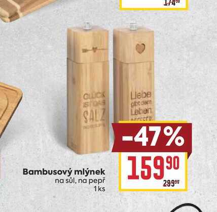 Bambusový mlýnek na sůl, na pepř 1ks