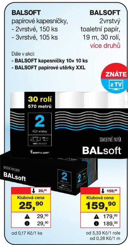 BALSOFT papírové kapesníčky, - 2vrstvé, 150 ks - 3vrstvé, 105 ks 