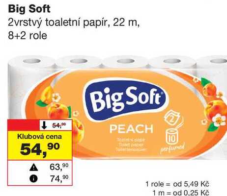 Big Soft 2vrstvý toaletní papír, 22 m, 8+2 role